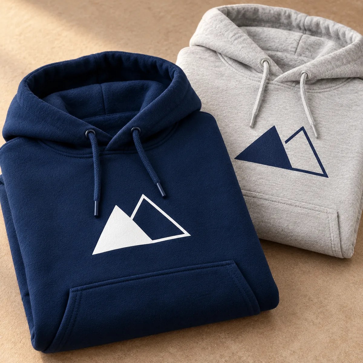 Navy and grey pullover hoodies with example printed chest designs