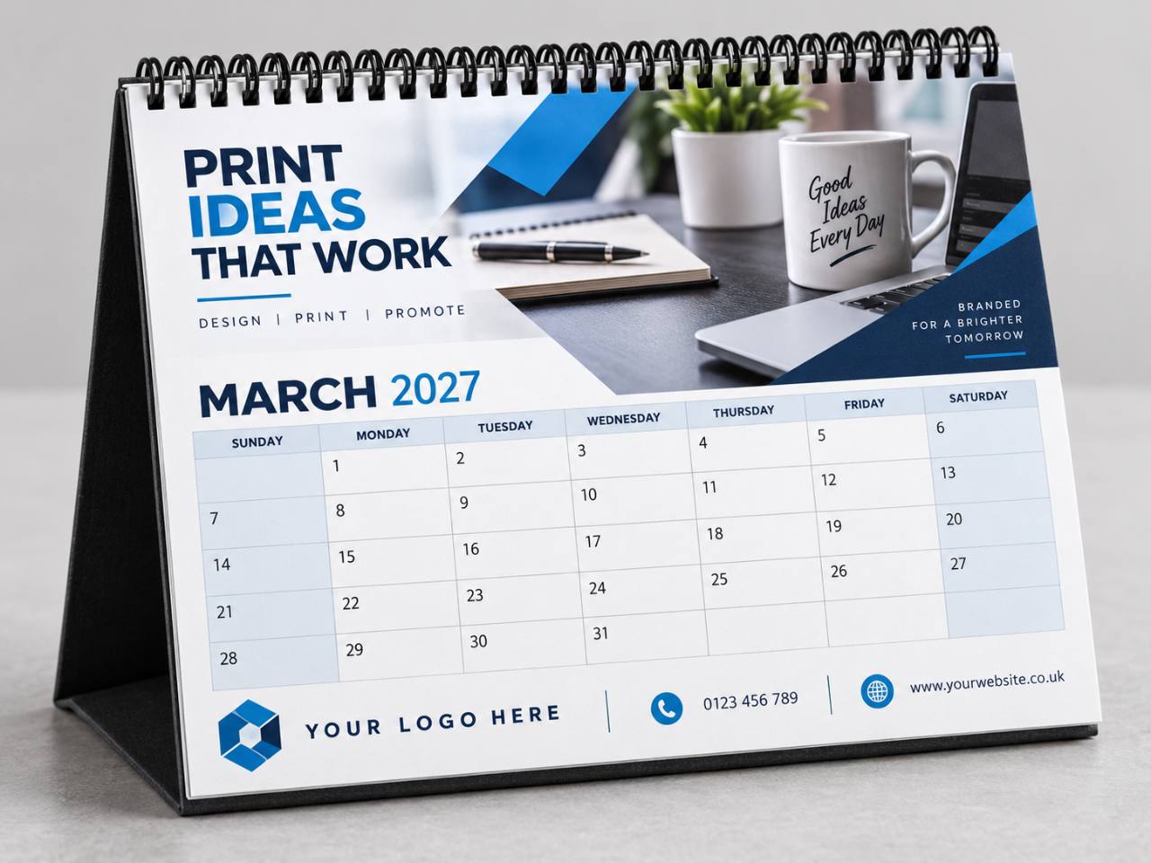 Representative branded business desk calendar design for 2027