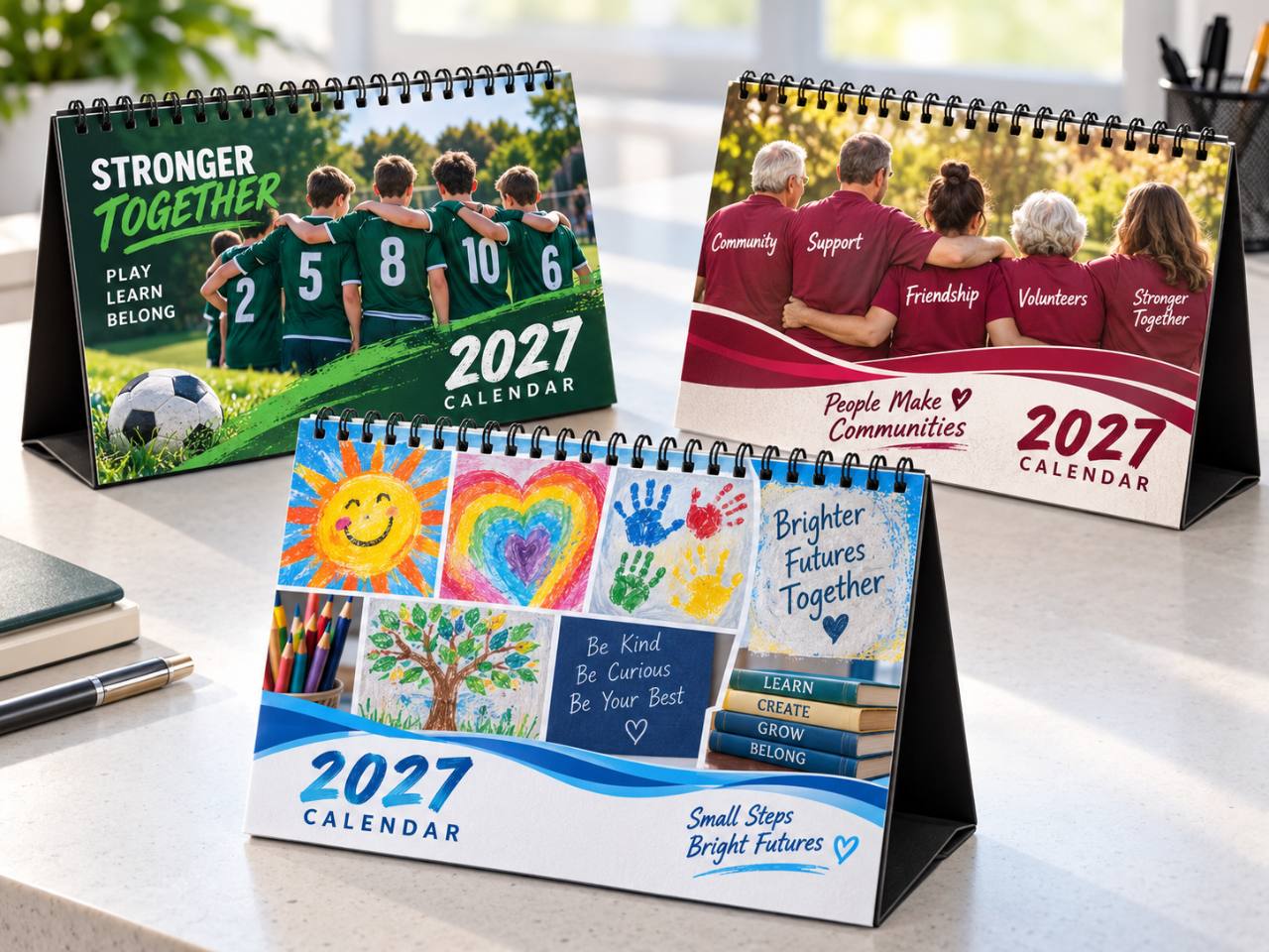 Representative club, community and school desk calendar designs for 2027
