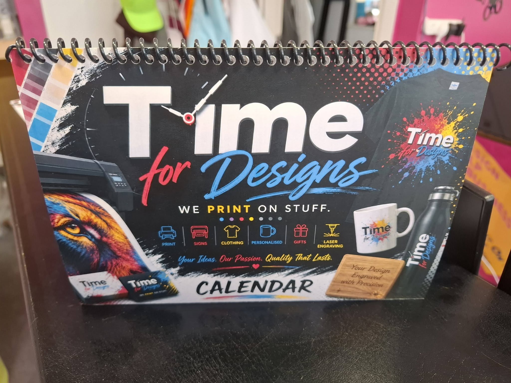 Personalised business desk calendar produced by Time for Designs in Cashel