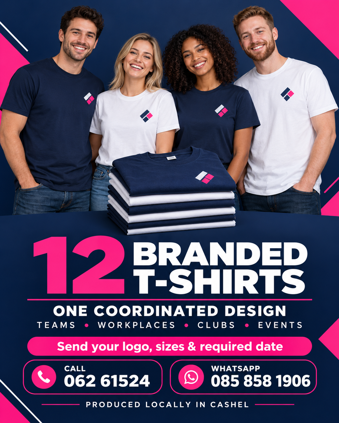 Campaign graphic for 12 branded T-shirts with one coordinated design
