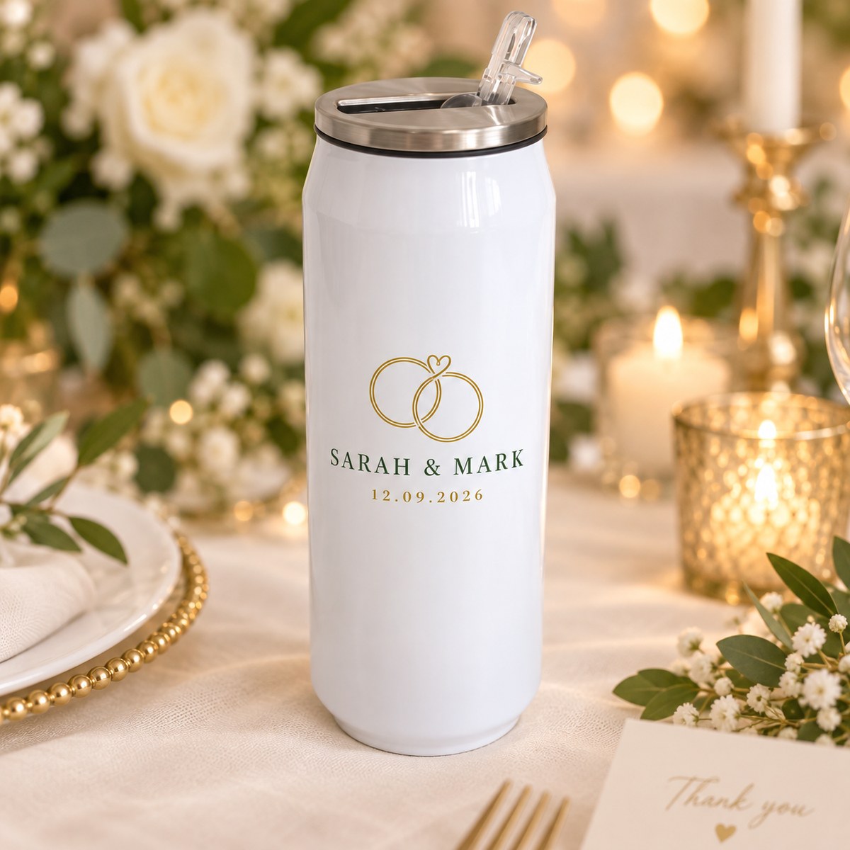 Personalised 425ml White Drinks-Can Bottle with personalised artwork