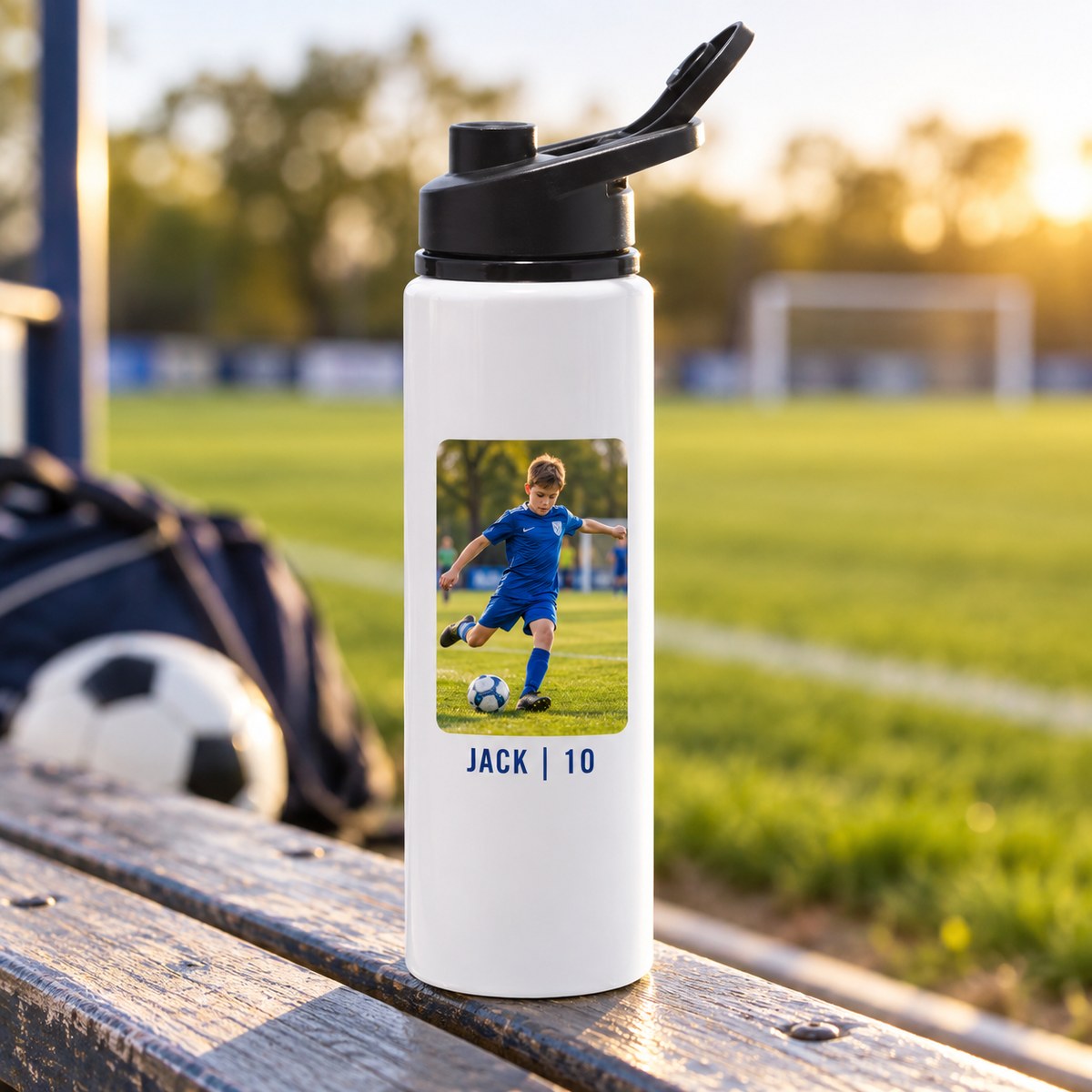 Personalised 750ml White Aluminium Flip-Top Bottle with personalised artwork