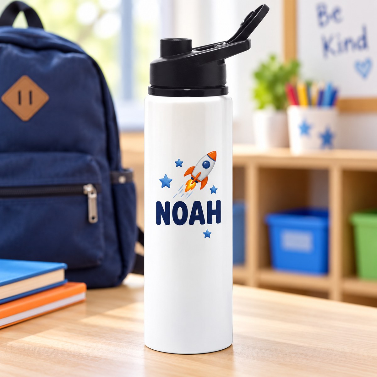 Personalised 750ml White Aluminium Flip-Top Bottle with a personalised crest or image design