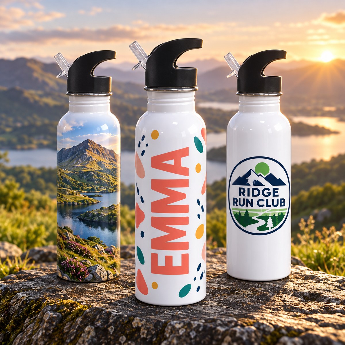 Personalised 600ml White Stainless-Steel Slim-Neck Bottle with a personalised logo design