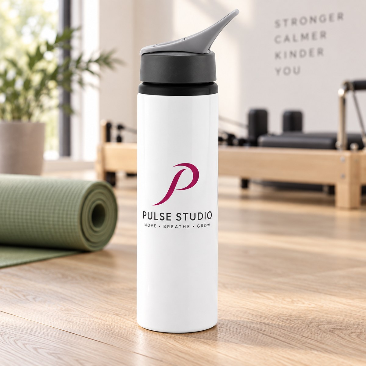 Personalised 750ml White Aluminium Sports Bottle with Straw with a personalised logo design