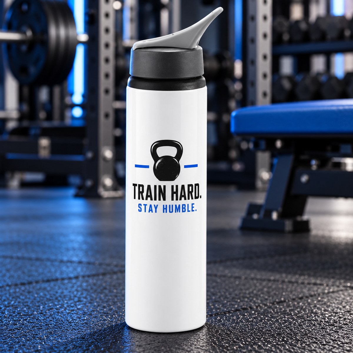 Personalised 750ml White Aluminium Sports Bottle with Straw with personalised artwork
