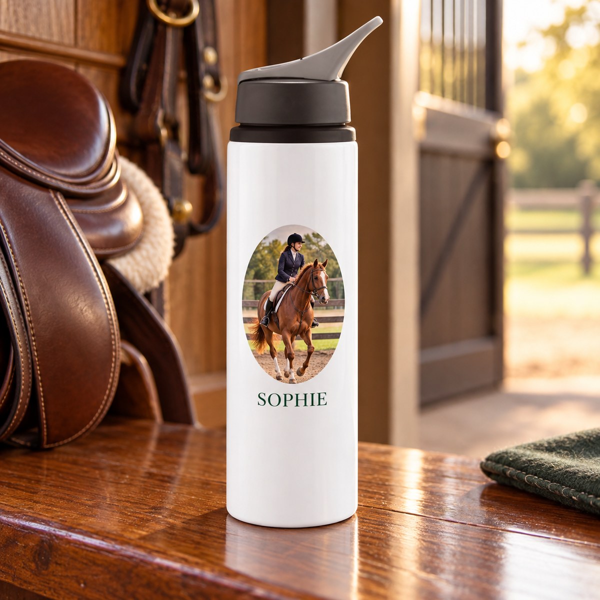 Personalised 750ml White Aluminium Sports Bottle with Straw with a personalised crest or image design