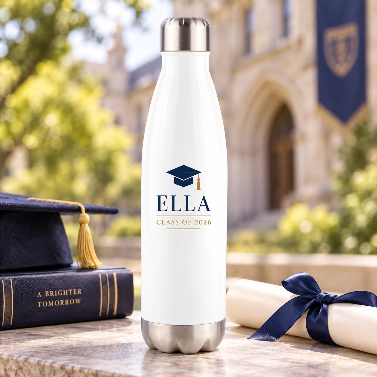 Personalised 500ml White Stainless-Steel Tapered Bottle with personalised artwork