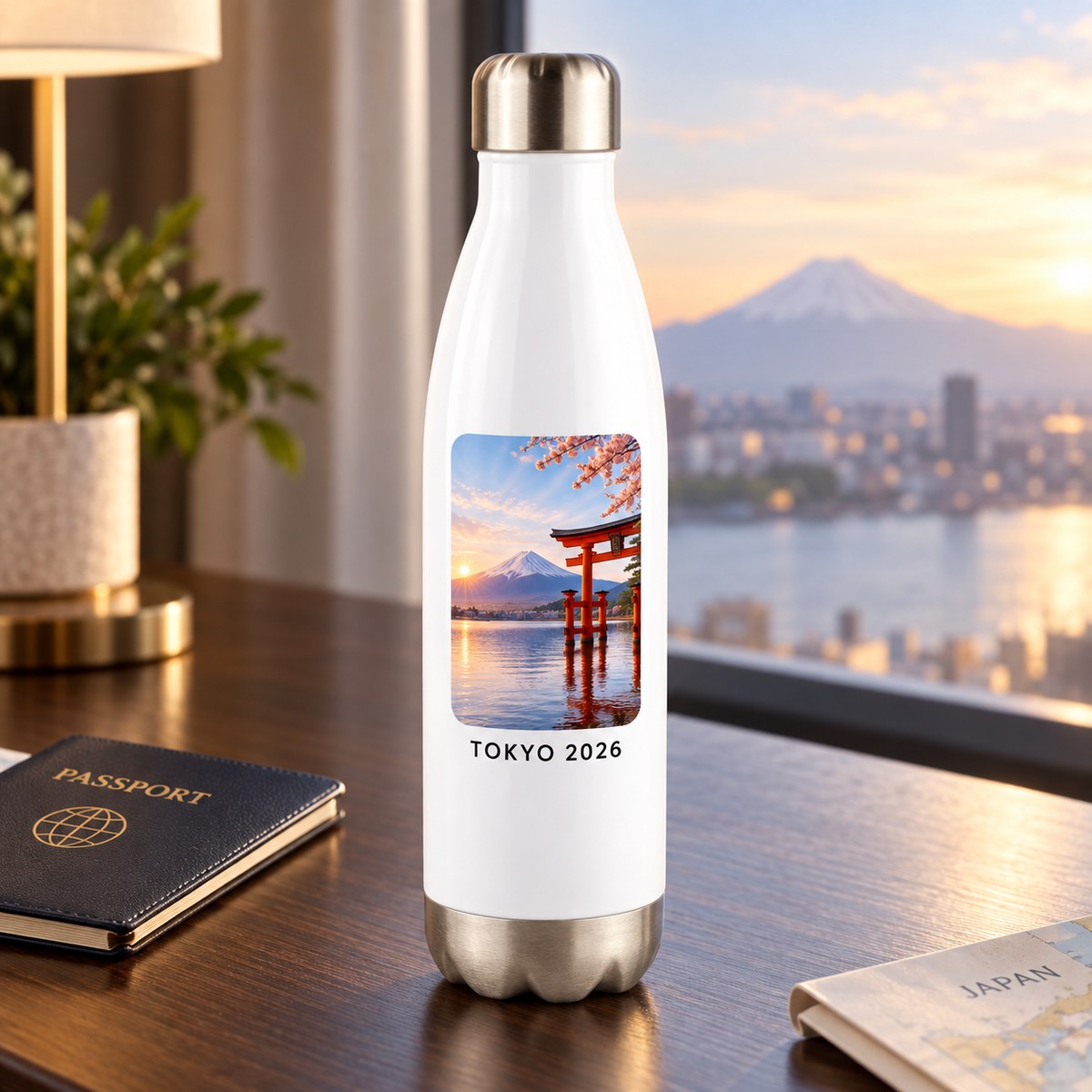 Personalised 500ml White Stainless-Steel Tapered Bottle with a personalised crest or image design