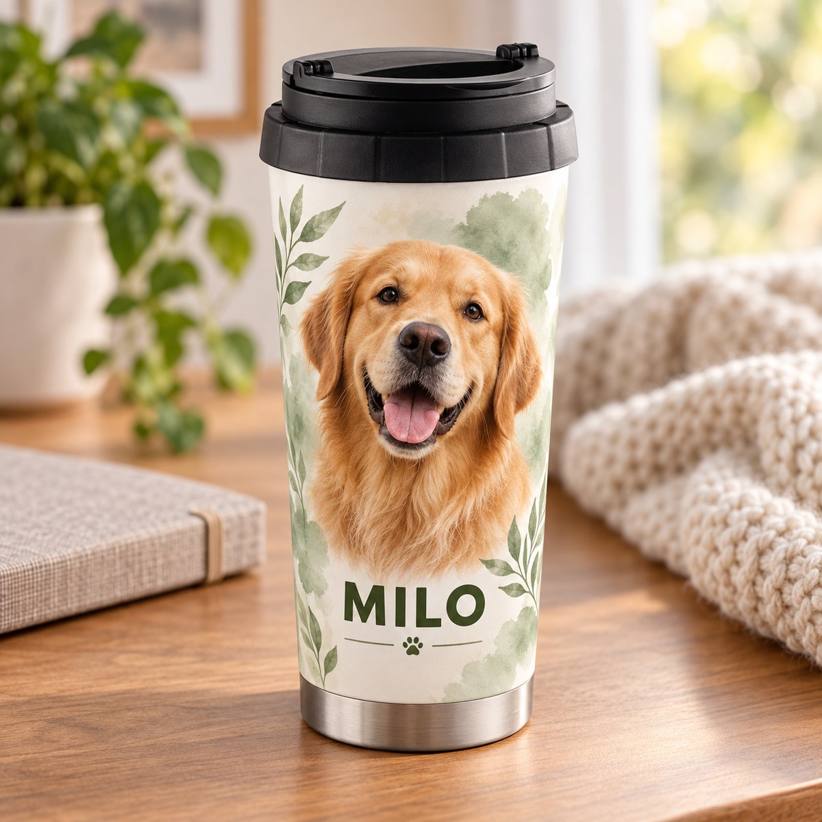 Personalised 16oz White Stainless-Steel Thermos Cup with a personalised crest or image design