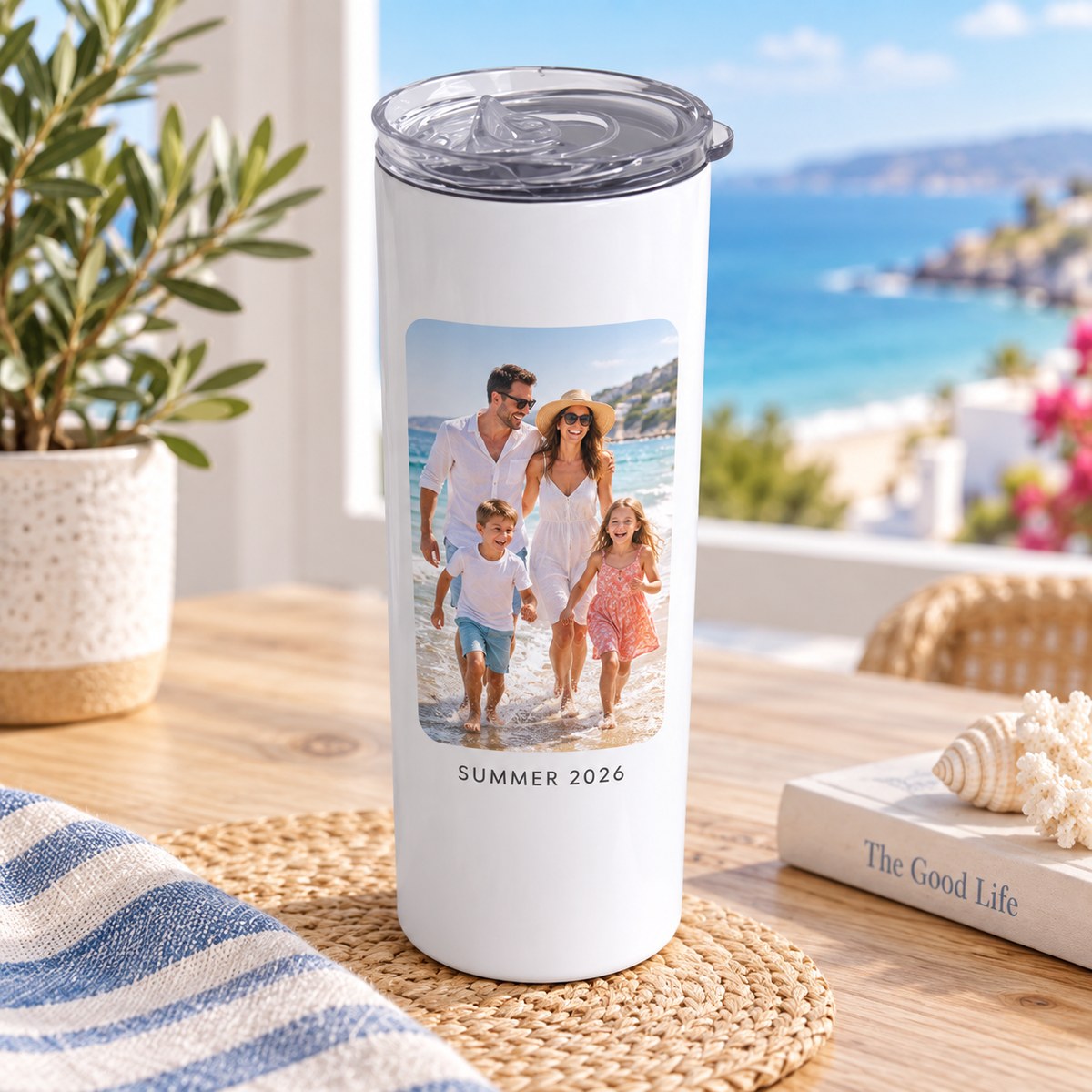 Personalised 20oz White Stainless-Steel Tumbler with a personalised crest or image design