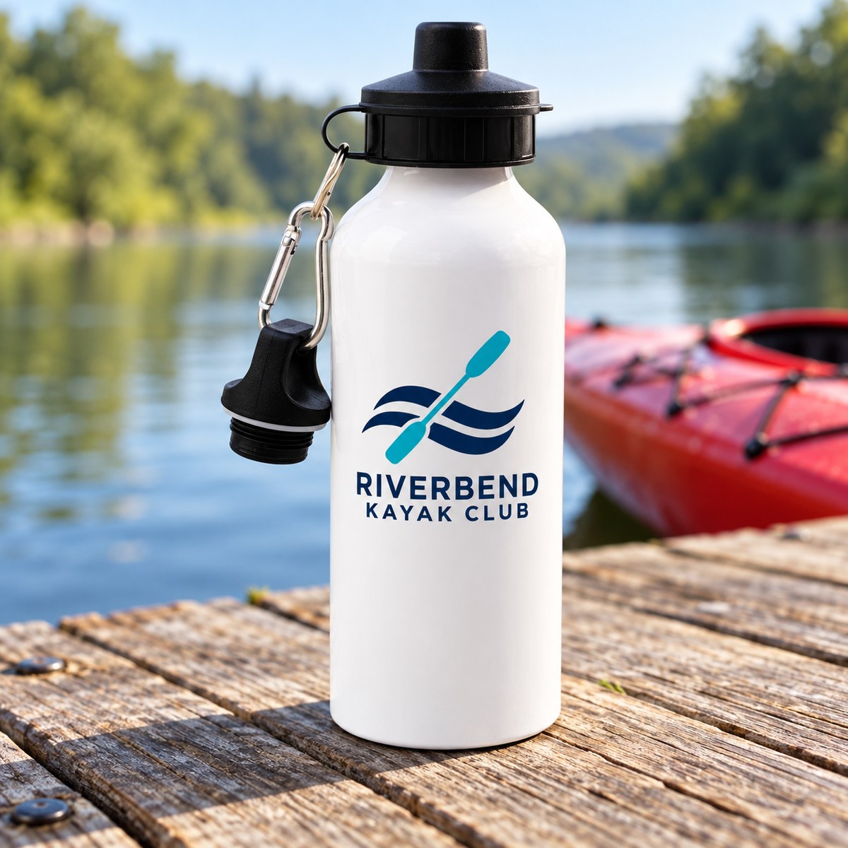 Personalised 600ml White Aluminium Water Bottle with a personalised logo design