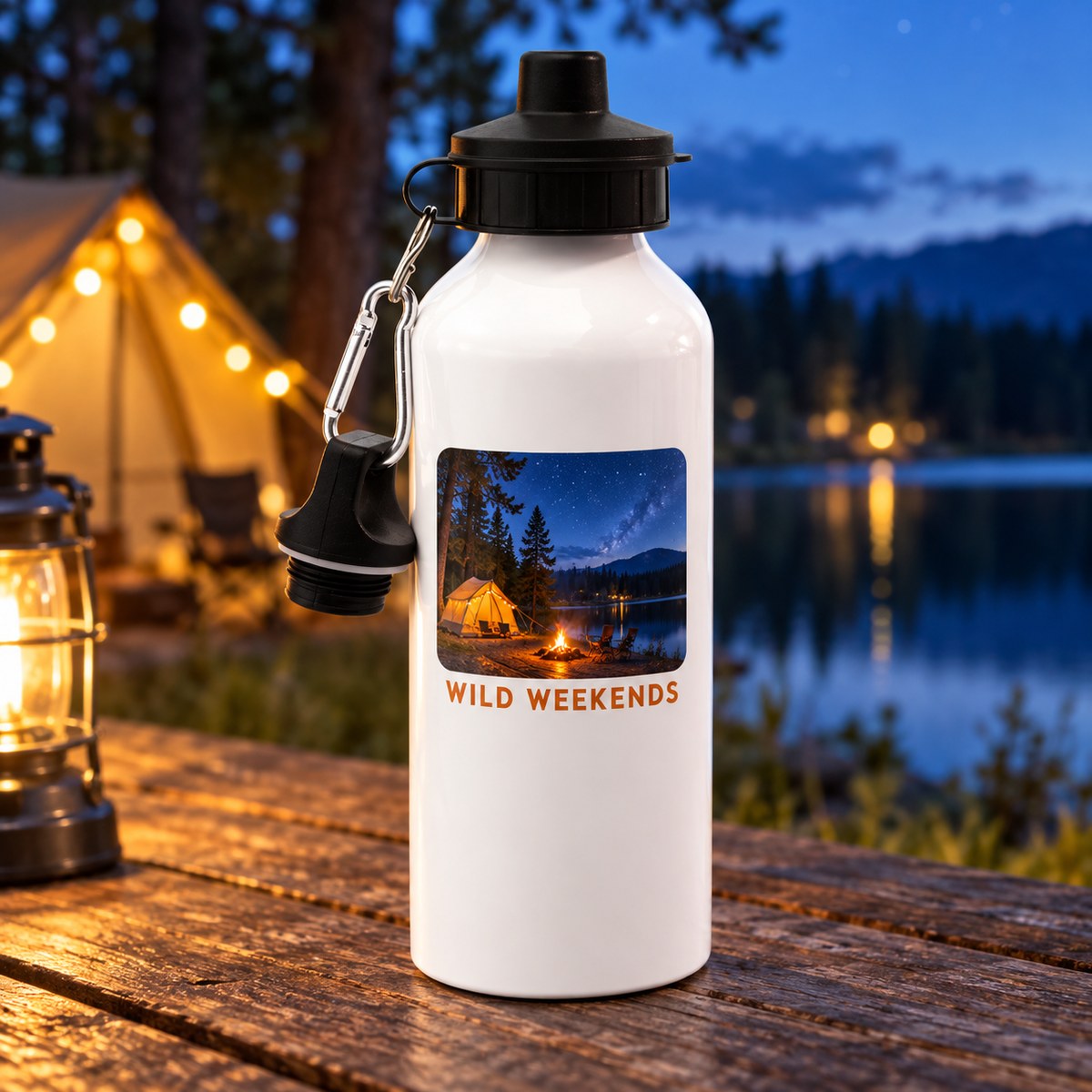 Personalised 600ml White Aluminium Water Bottle with personalised artwork