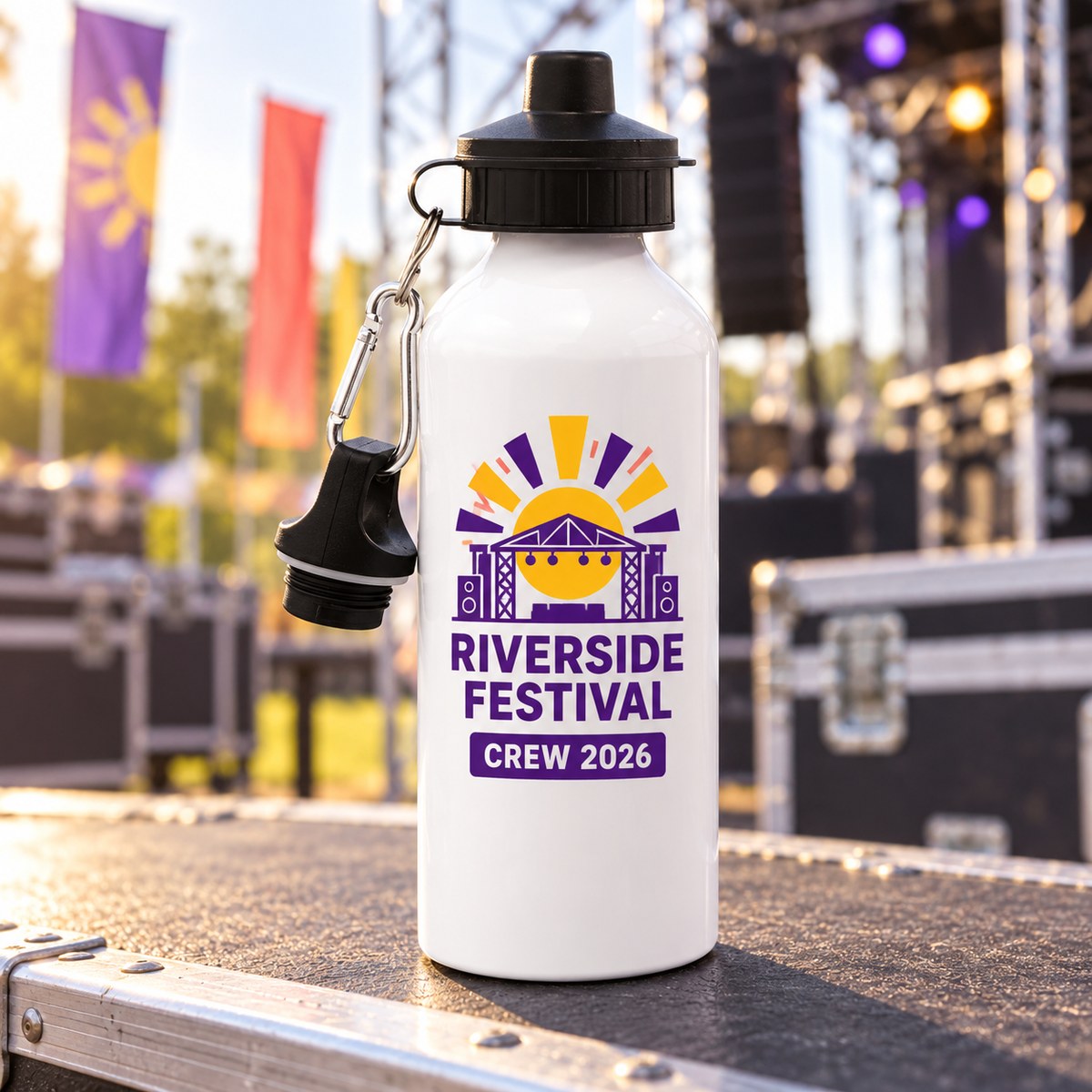 Personalised 600ml White Aluminium Water Bottle with a personalised crest or image design