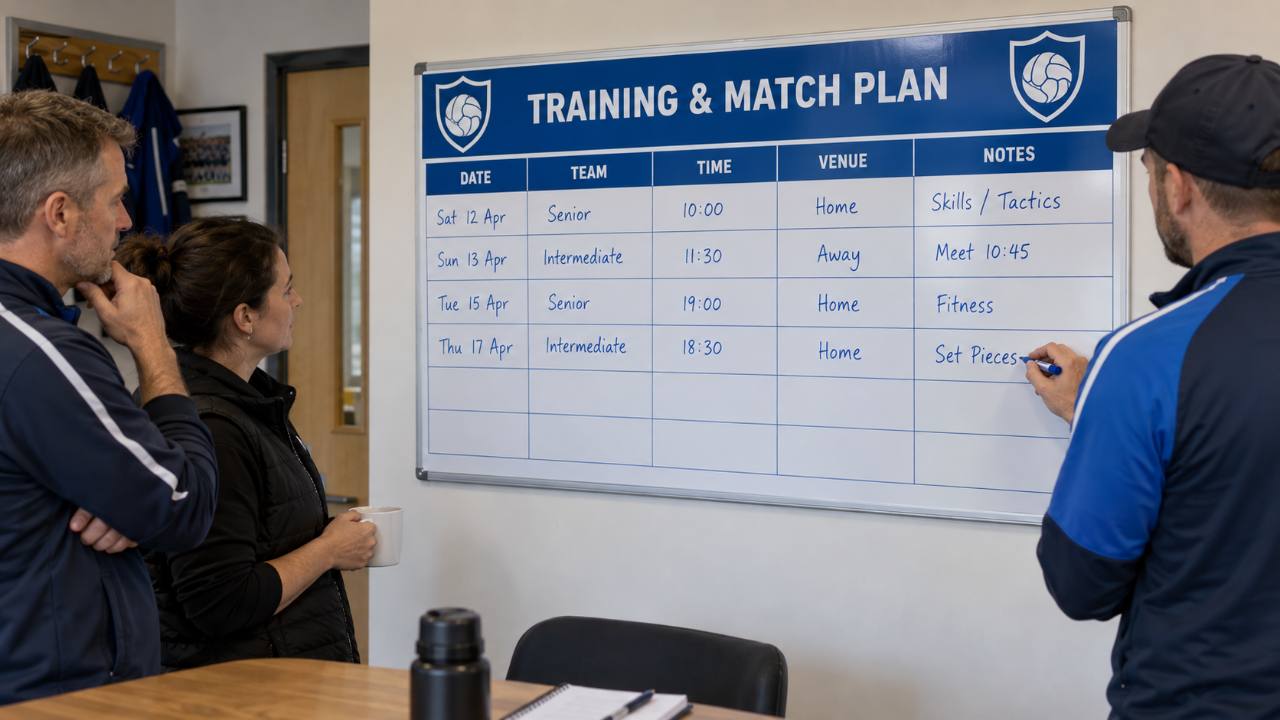 Representative club training and match planning dry-wipe board