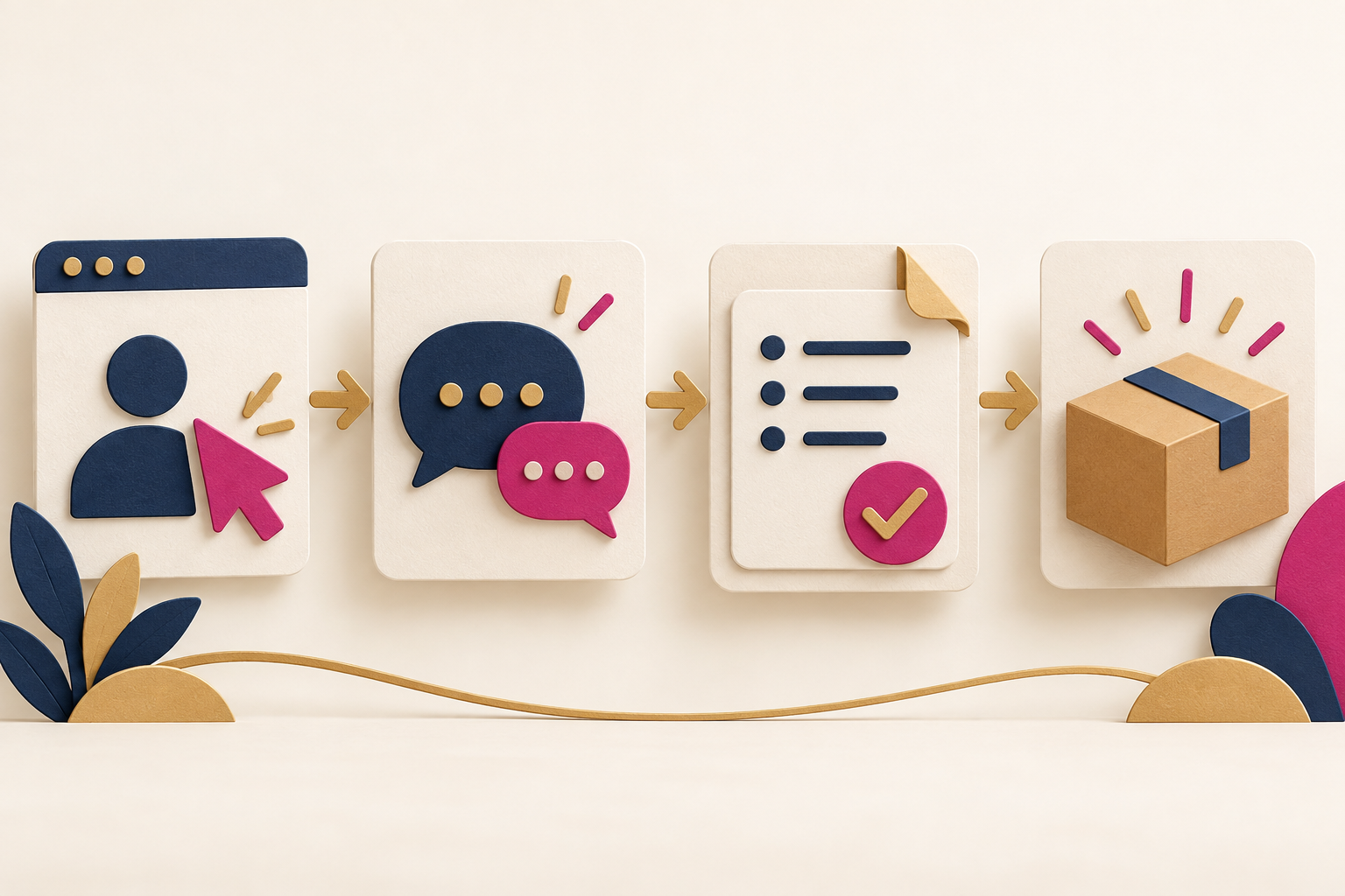 Illustrative stages from website attention through a conversation and useful brief to an order