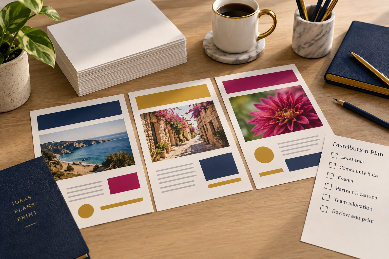 Illustrative flyer layouts and a distribution planning checklist
