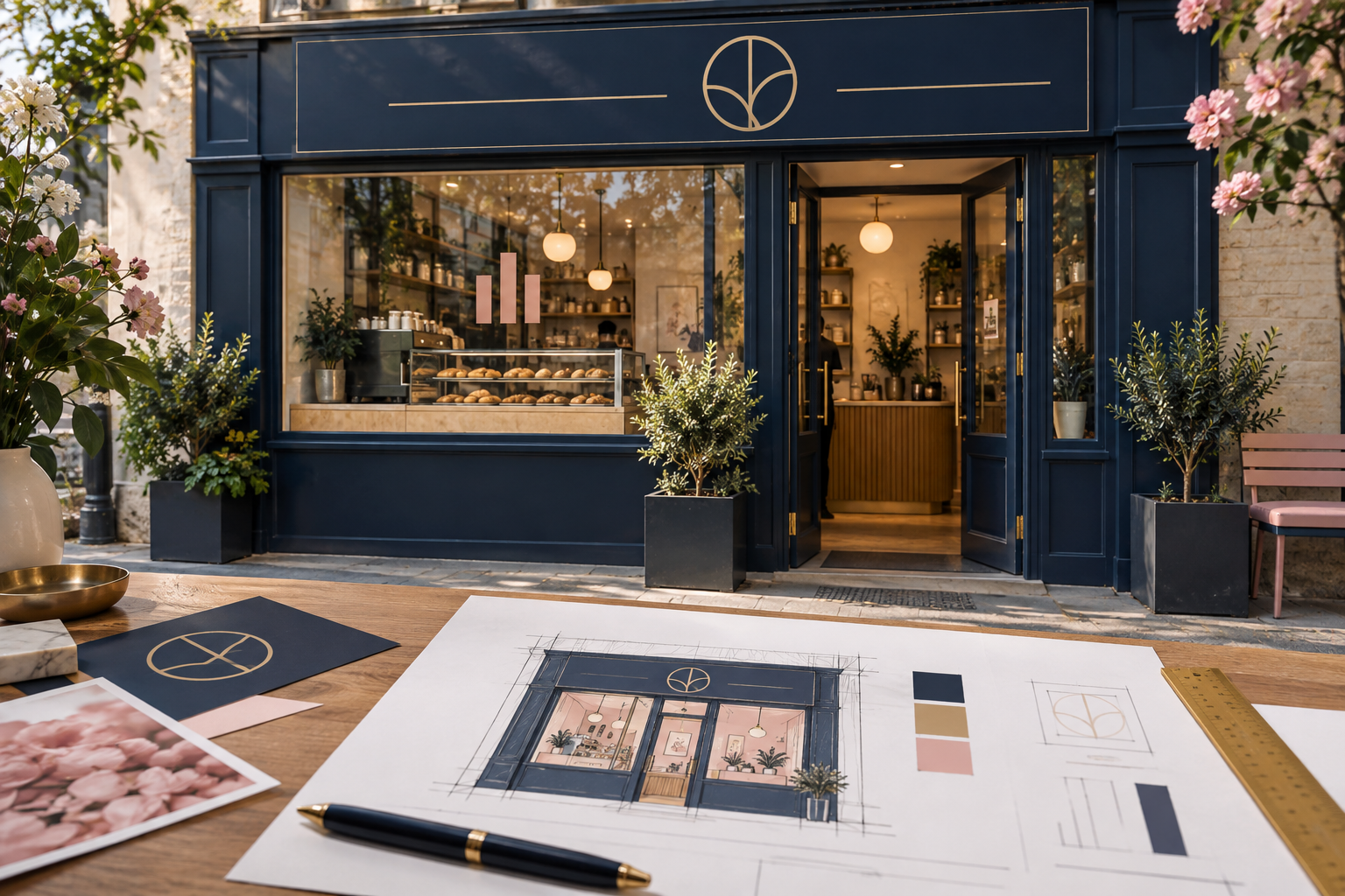 Illustrative shopfront and artwork mock-up for reviewing placement and visual balance