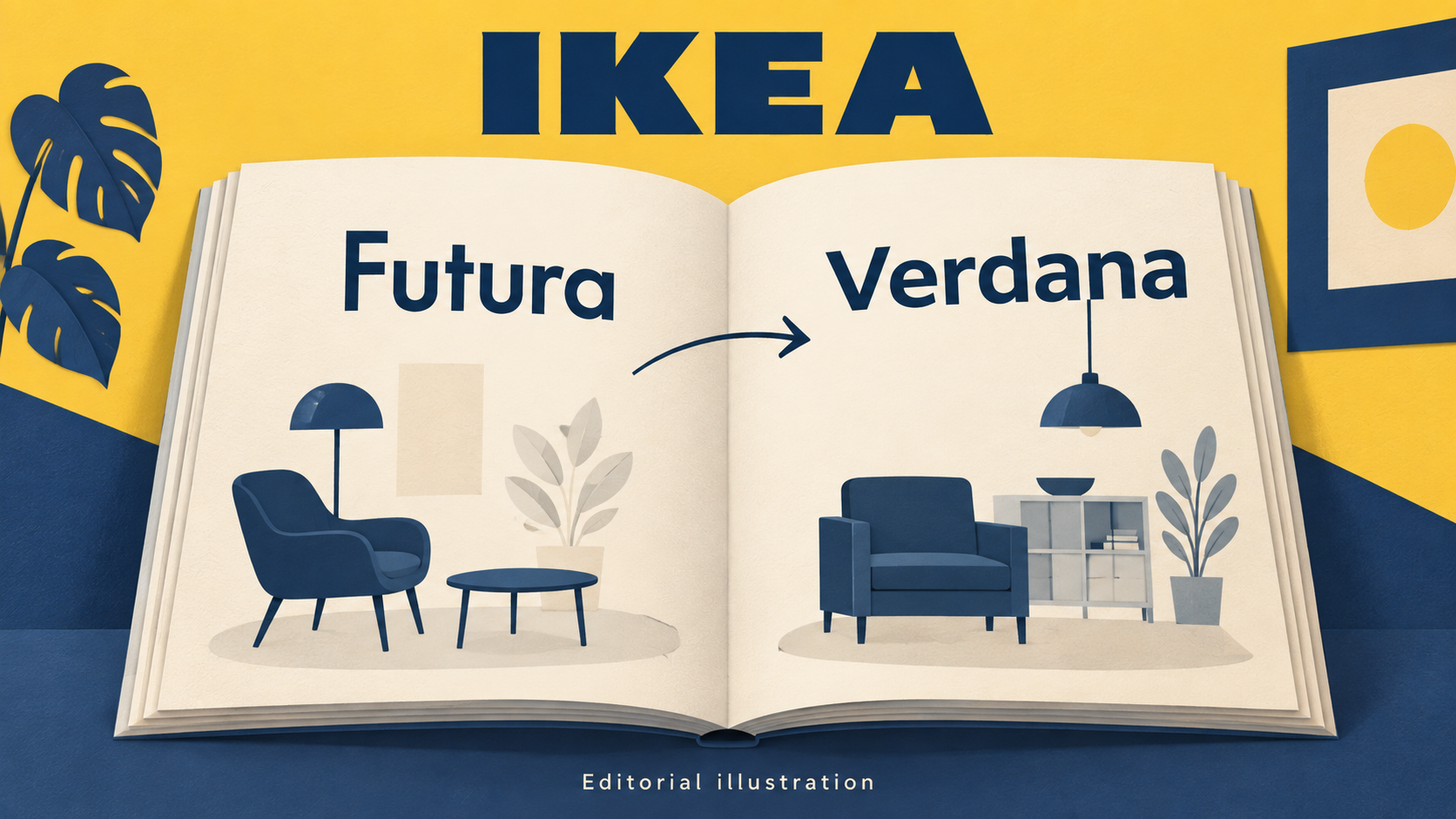 Original editorial illustration of an IKEA catalogue and the change from Futura to Verdana.