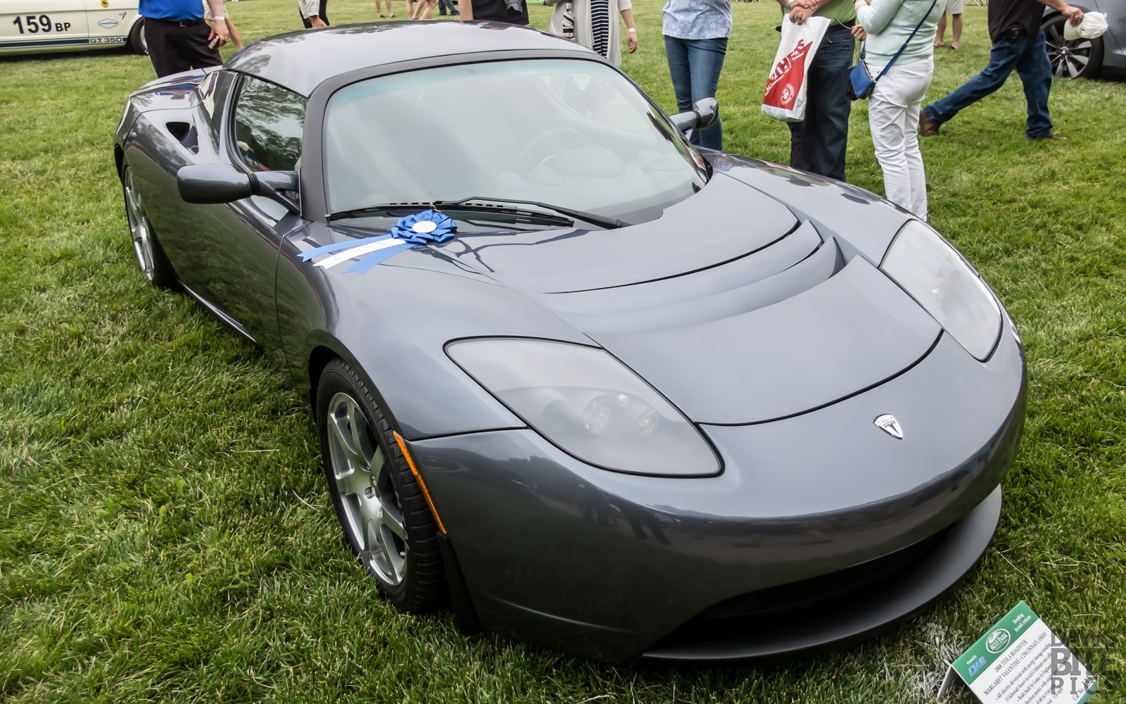 A2008 first-generation Tesla Roadster at a2014 car event