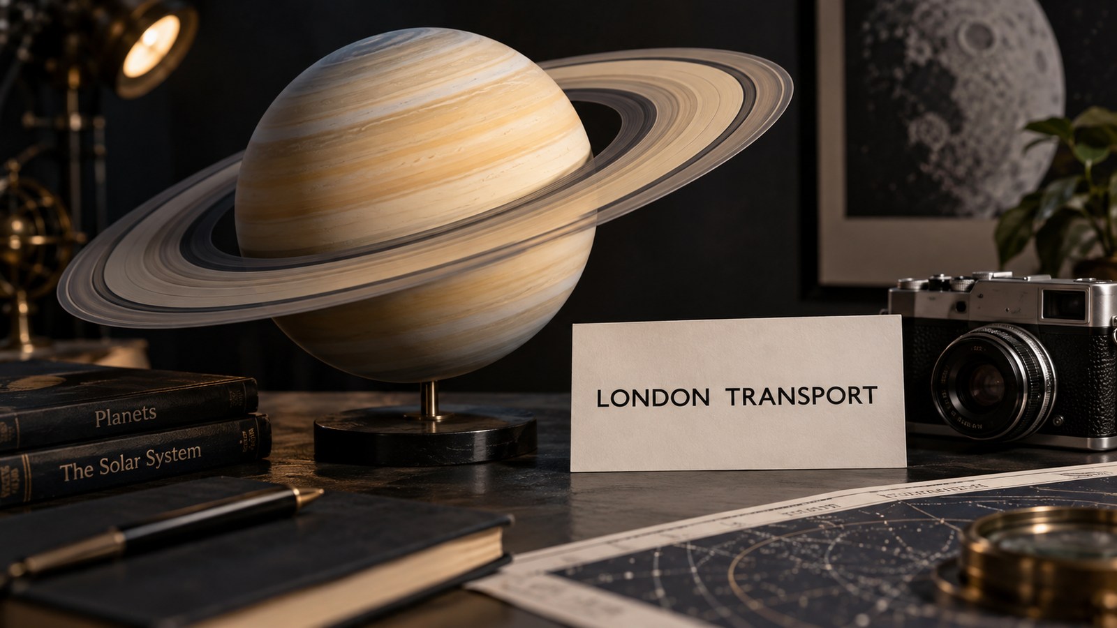 Saturn model beside a London Transport card and camera in an original concept