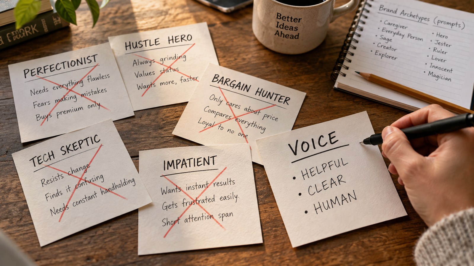 Writing prompts replace crossed-out customer stereotypes