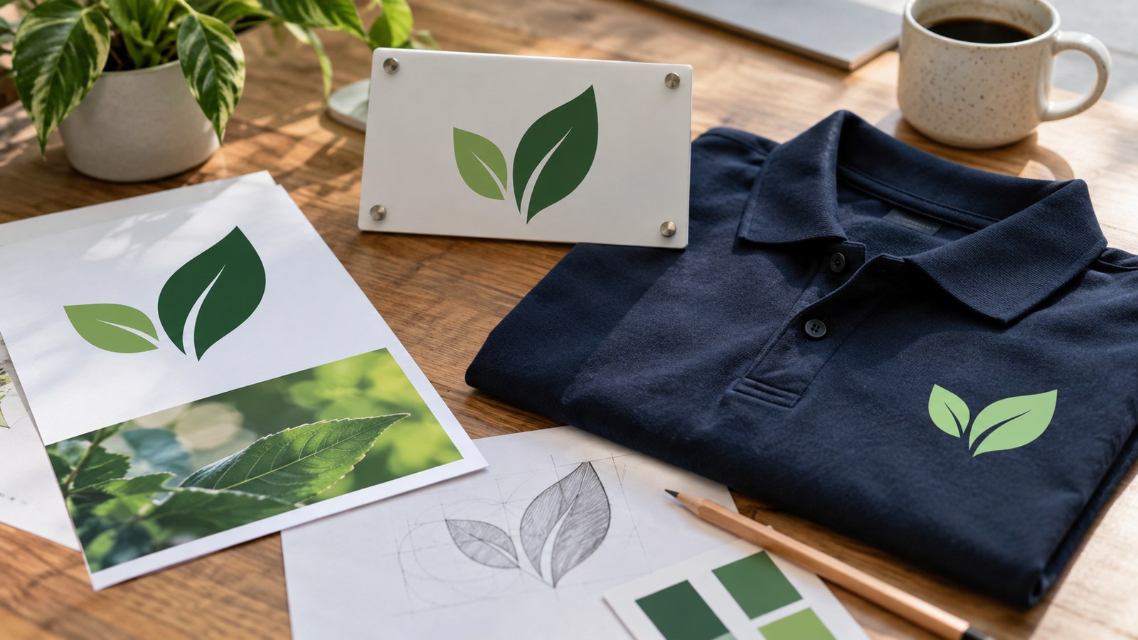 Original leaf identity on a flyer small sign and navy polo