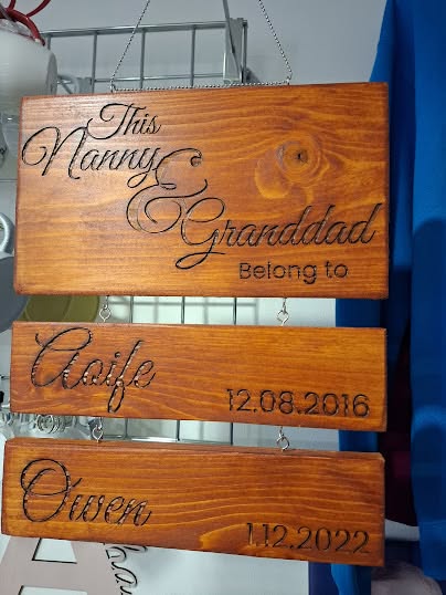 Personalised wooden family plaques with names and dates