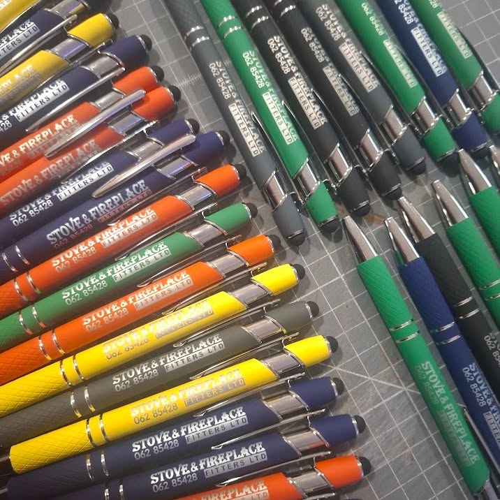 Engraved promotional pens with business details