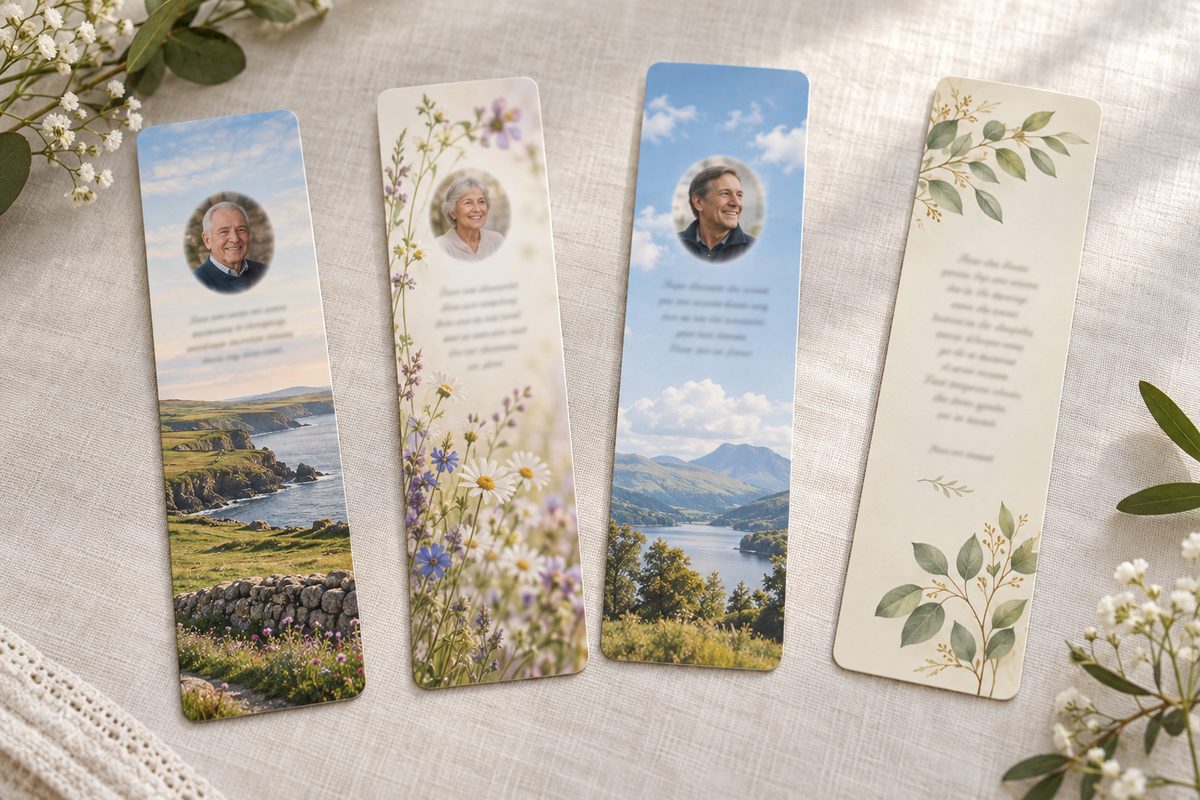 Personalised memorial bookmark examples