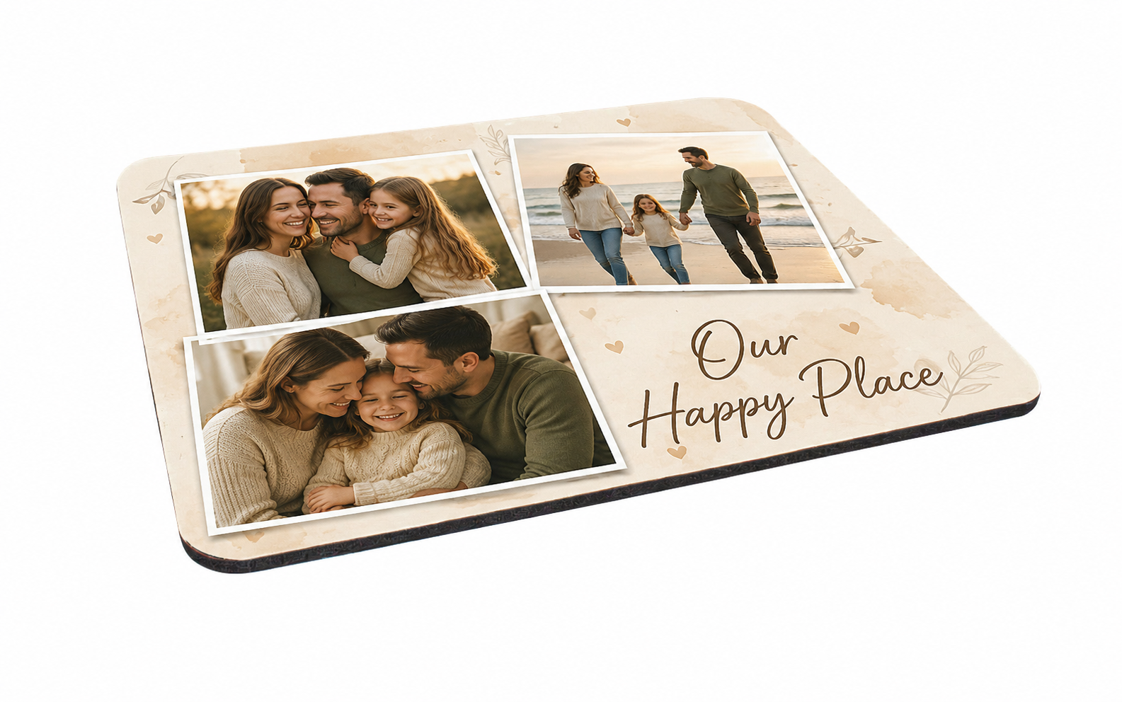 Personalised family photo collage mouse mat with Our Happy Place wording