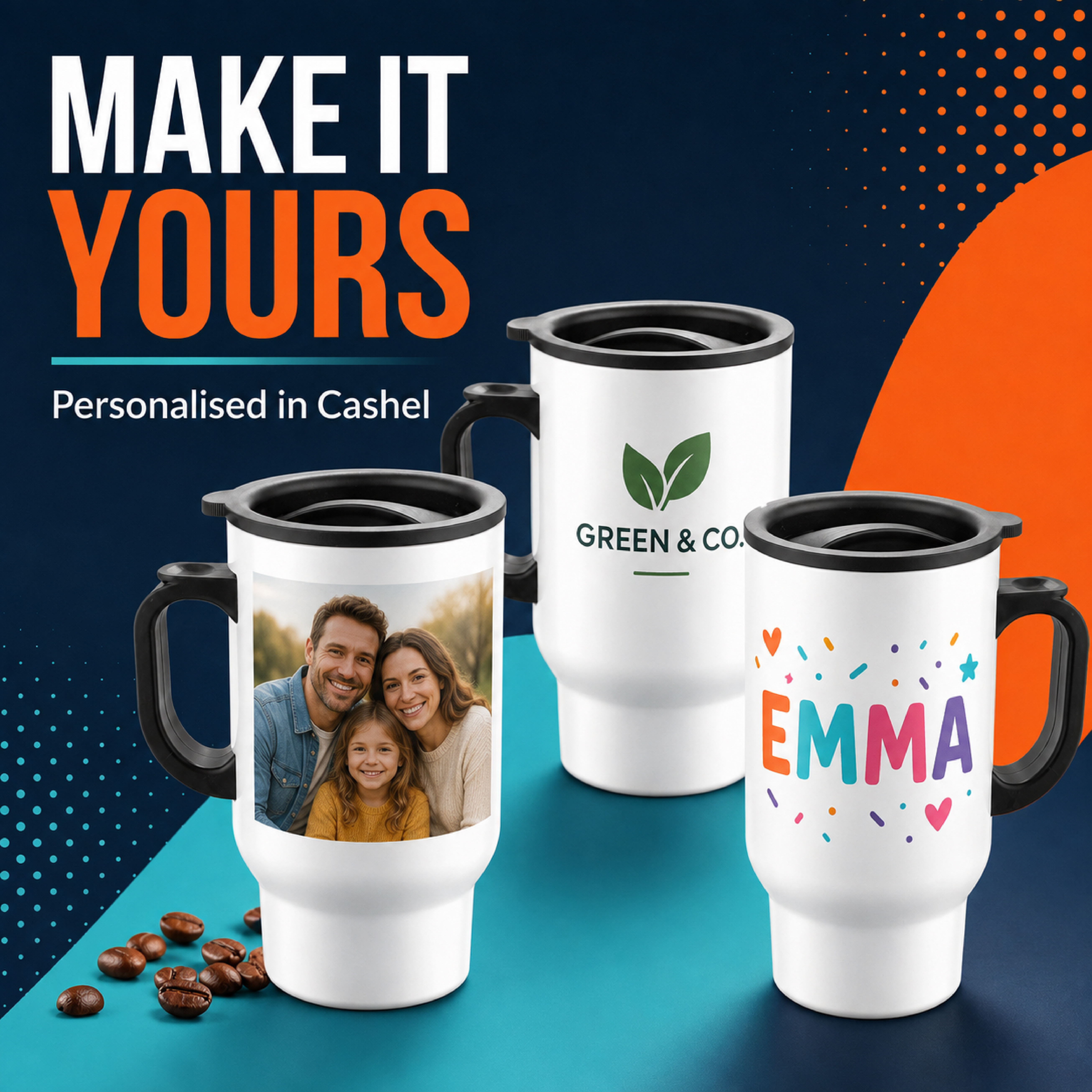 Personalised 14oz white stainless-steel travel mug examples