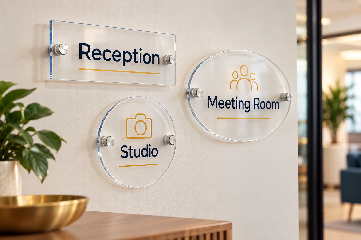 Clear acrylic office, room and reception sign options