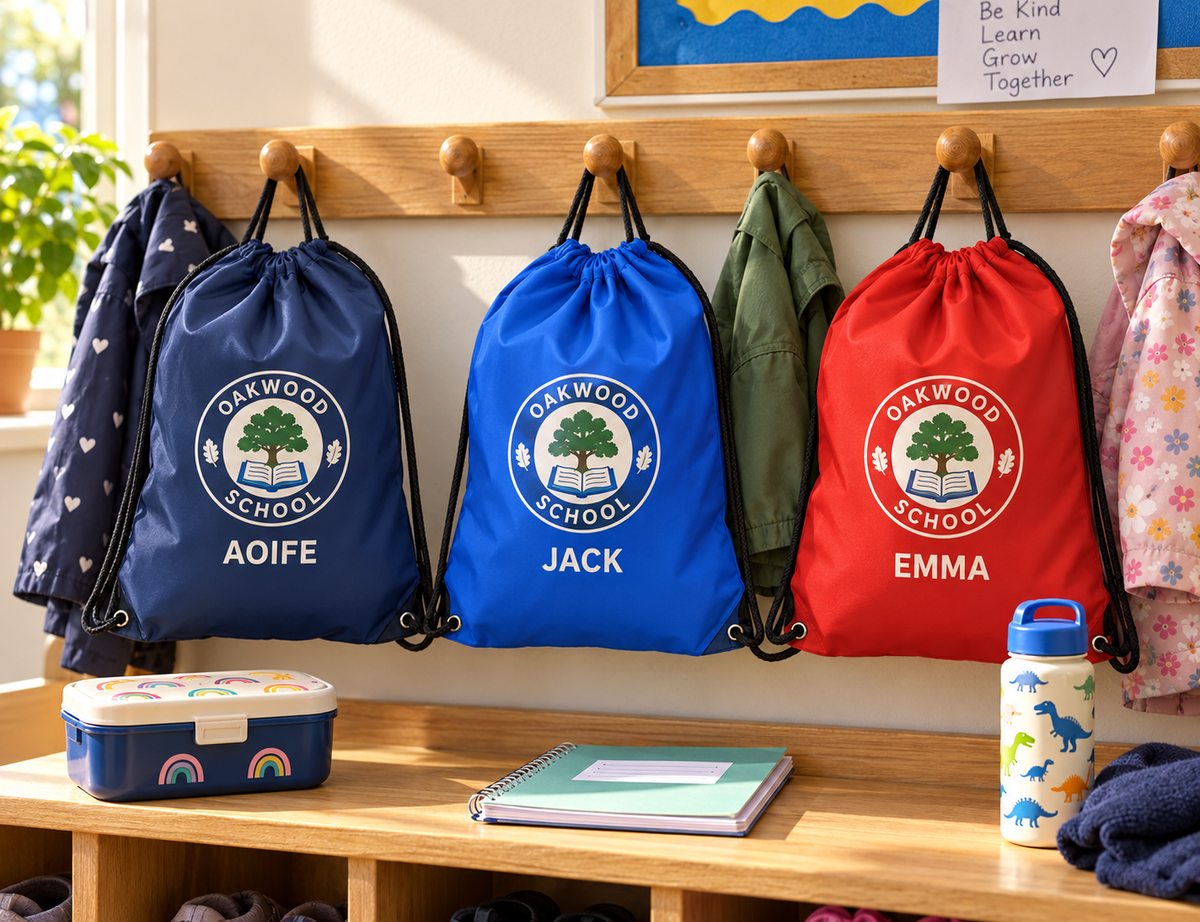 Personalised drawstring bags for schools, clubs and teams