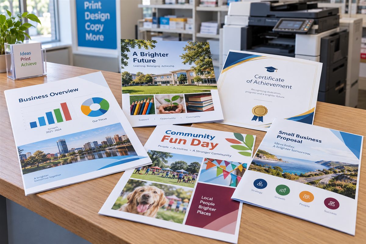 Illustration of colour reports, certificates and presentation printing
