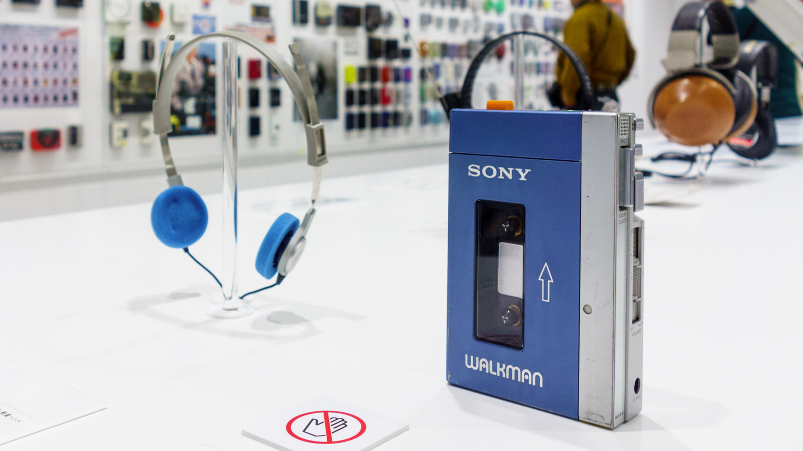 Sony TPS-L2 Walkman and lightweight headphones on display at the It&rsquo;s a Sony exhibition in Tokyo.