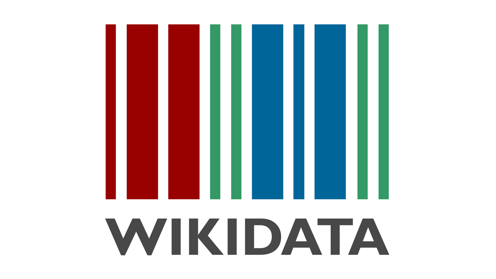 Wikidata logo: narrow and wide red, green and blue vertical bars above the word WIKIDATA.
