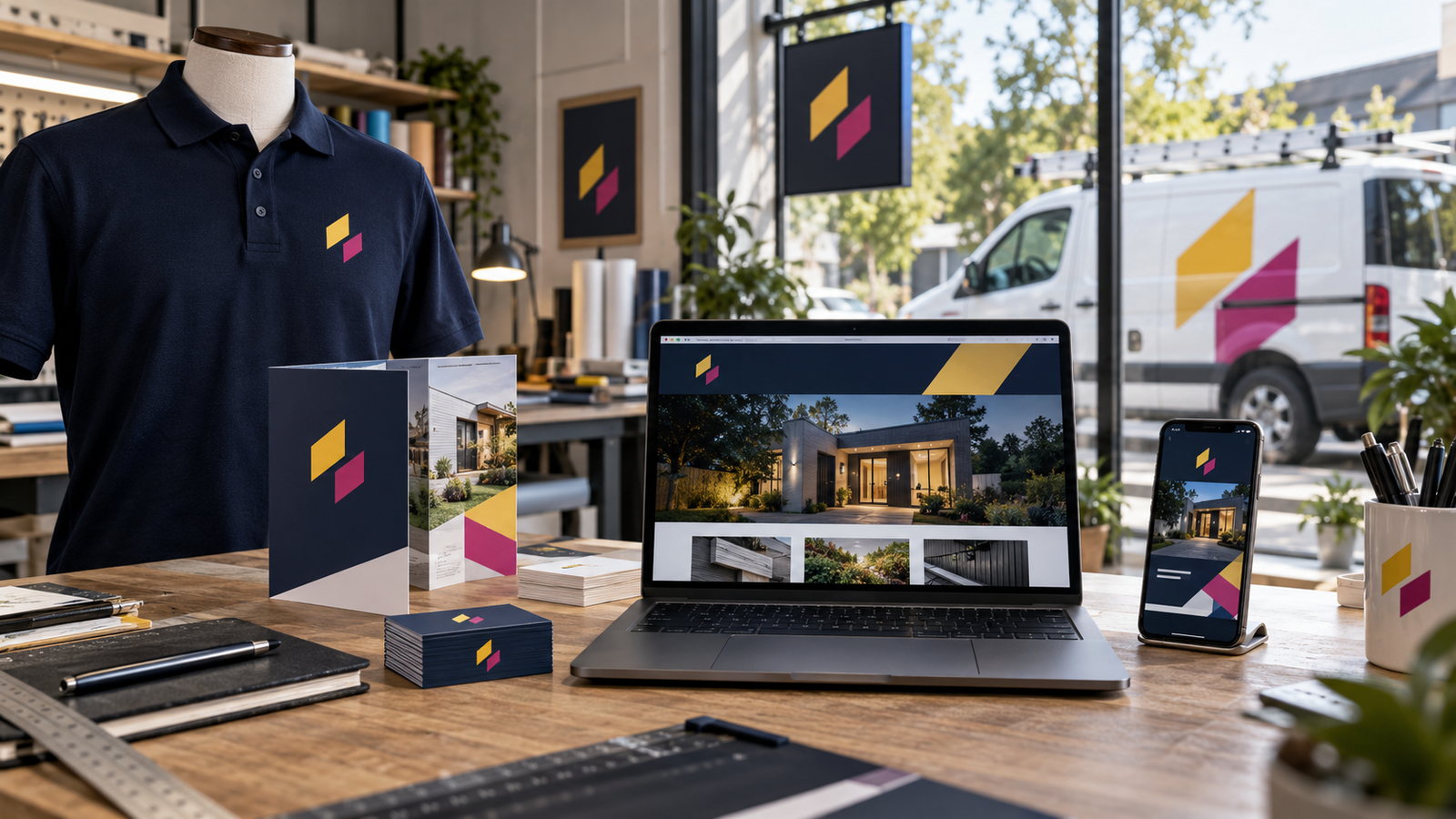 Coordinated website, workwear, vehicle and printed business branding