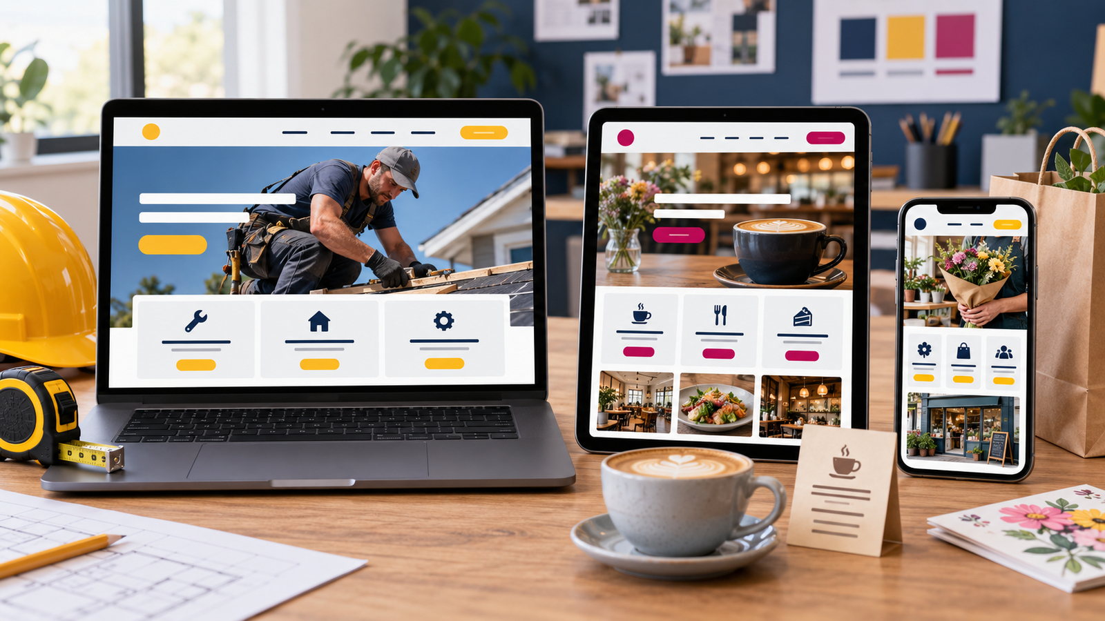 Responsive website concepts for a trade business, café and local shop
