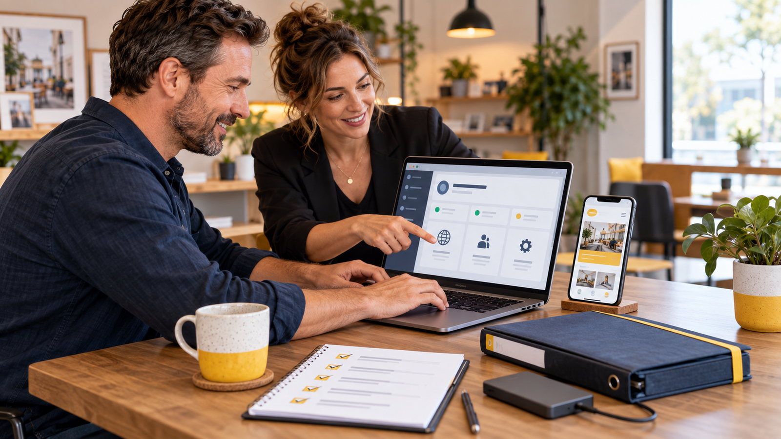 Website project requirements being reviewed with a business owner