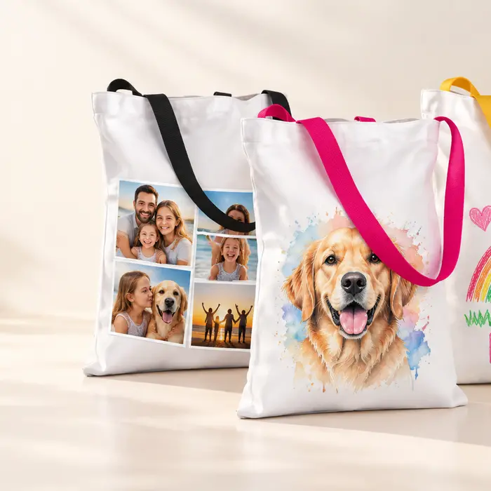Representative personalised photo tote bags for family memories