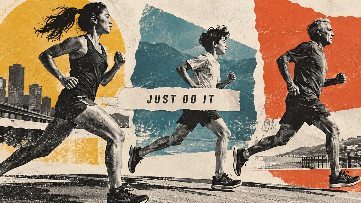 Original illustration of three runners alongside the words Just Do It.