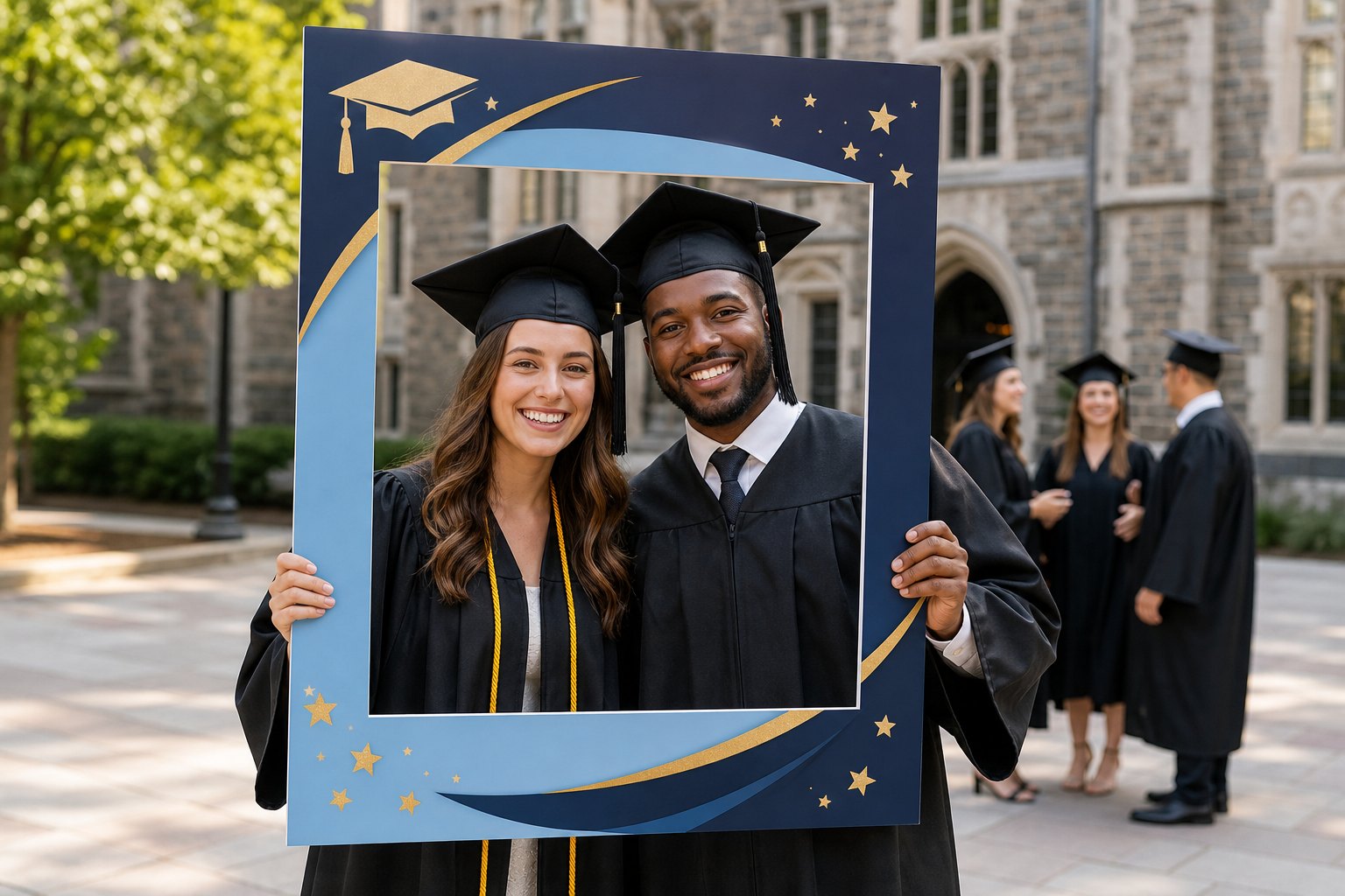 Illustrative graduation selfie frame design